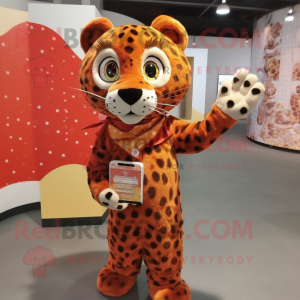 Rust Leopard mascot costume character dressed with a Dress Shirt and Coin purses