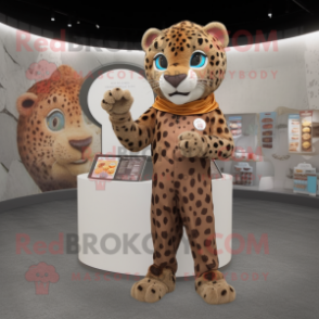 Rust Leopard mascot costume character dressed with a Dress Shirt and Coin purses