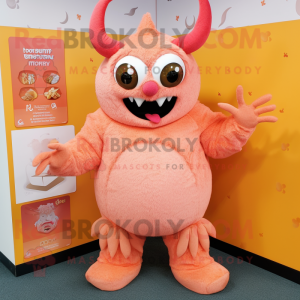 Peach Demon mascot costume character dressed with a Romper and Shawl pins