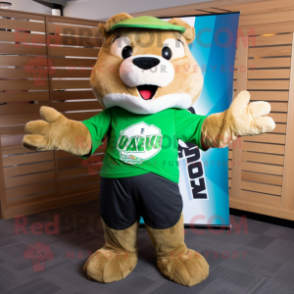 Green Beaver mascot costume character dressed with a T-Shirt and Ties