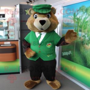 Green Beaver mascot costume character dressed with a T-Shirt and Ties