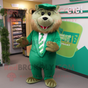 Green Beaver mascot costume character dressed with a T-Shirt and Ties