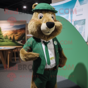 Green Beaver mascot costume character dressed with a T-Shirt and Ties