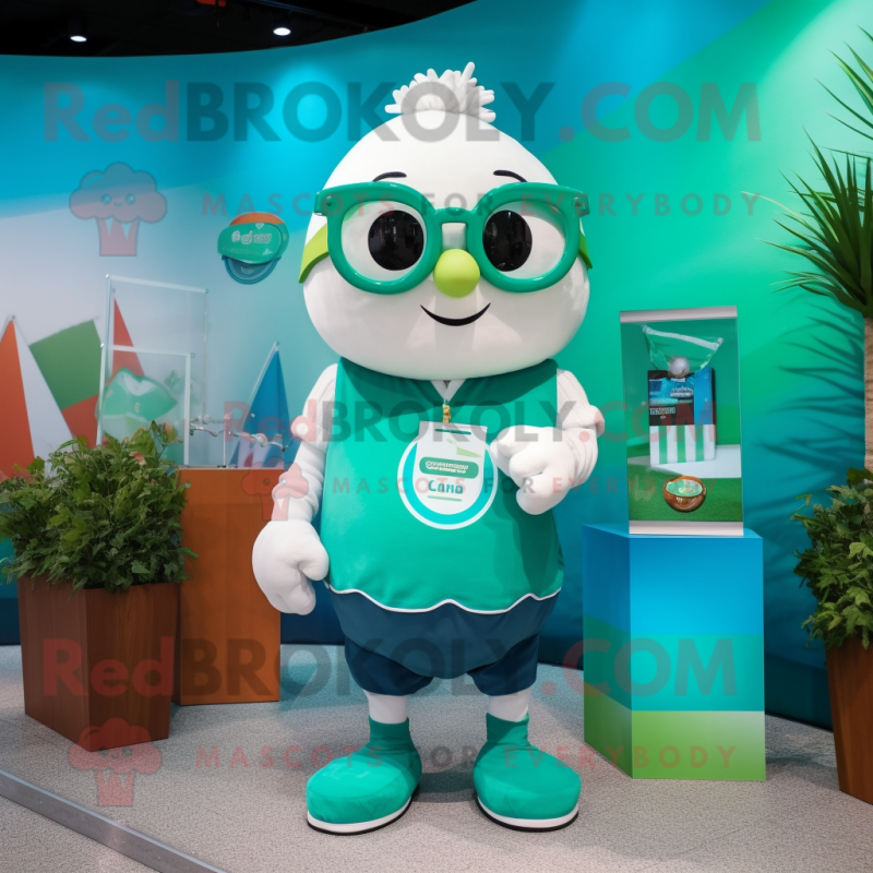 Turquoise Irish Flag mascot costume character dressed with a Tank Top and Eyeglasses Turquoise Irish Flag mascot costume character dressed with a Tank Top and Eyeglasses
