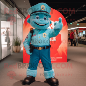 Cyan Fire Fighter mascot costume character dressed with a Bootcut Jeans and Anklets