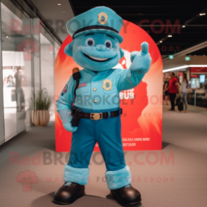 Cyan Fire Fighter mascot costume character dressed with a Bootcut Jeans and Anklets