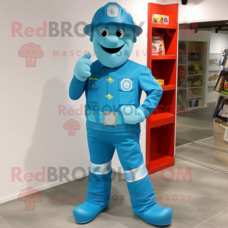 Cyan Fire Fighter mascot costume character dressed with a Bootcut Jeans and Anklets