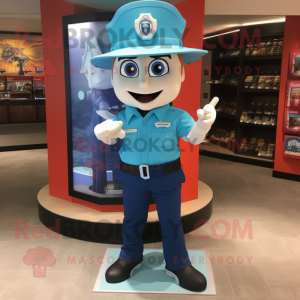 Cyan Fire Fighter mascot costume character dressed with a Bootcut Jeans and Anklets