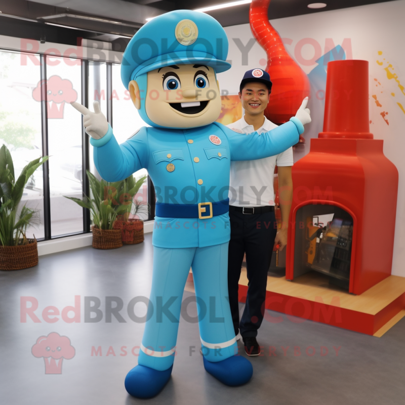 Cyan Fire Fighter mascot costume character dressed with a Bootcut Jeans and Anklets