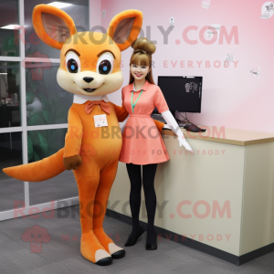 Peach Roe Deer mascot costume character dressed with a Pencil Skirt and Keychains