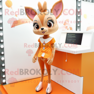 Peach Roe Deer mascot costume character dressed with a Pencil Skirt and Keychains
