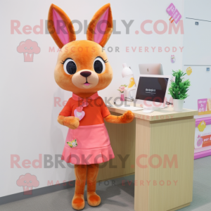 Peach Roe Deer mascot costume character dressed with a Pencil Skirt and Keychains