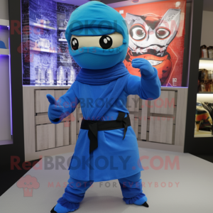 Blå Ninja maskot kostym...