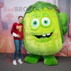 Lime Green Corned Beef And Cabbage mascot costume character dressed with a Boyfriend Jeans and Anklets