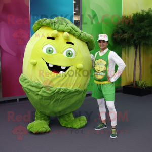 Lime Green Corned Beef And Cabbage mascot costume character dressed with a Boyfriend Jeans and Anklets