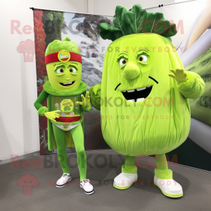 Lime Green Corned Beef And Cabbage mascot costume character dressed with a Boyfriend Jeans and Anklets