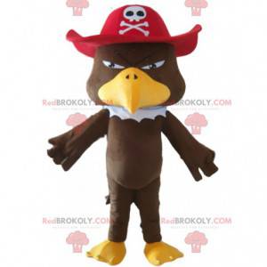 Mascote águia com chapéu de pirata e fantasia de pássaro -