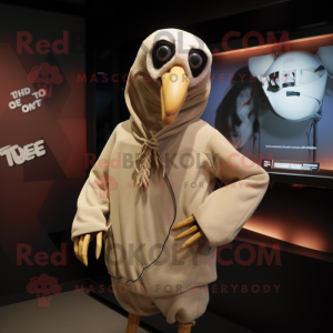 Tan Crow mascot costume character dressed with a Hoodie and Wraps