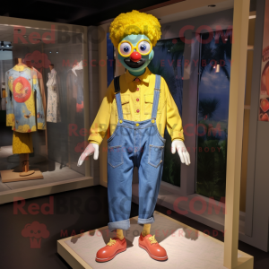 Lemon Yellow Clown mascot costume character dressed with a Denim Shorts and Pocket squares