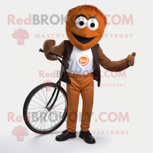 Rust Unicyclist mascot costume character dressed with a Blazer and Belts