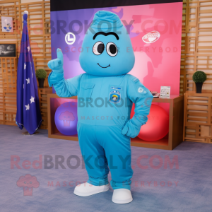 Cyan Air Force Soldier mascot costume character dressed with a Yoga Pants and Shawls