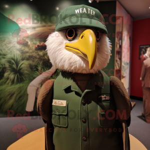 Forest Green Haast'S Eagle mascot costume character dressed with a Henley Tee and Berets