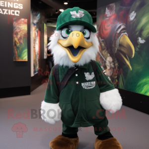 Forest Green Haast'S Eagle mascot costume character dressed with a Henley Tee and Berets