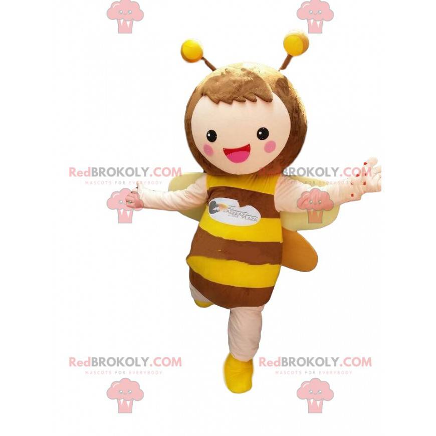 Mascota de abeja muy sonriente, disfraz de abeja gigante -