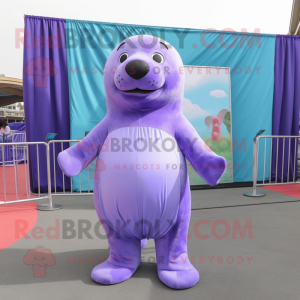 Lavender Sea Lion mascot costume character dressed with a Bodysuit and Earrings