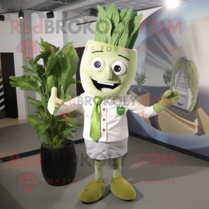Silver Celery mascot costume character dressed with a Playsuit and Ties
