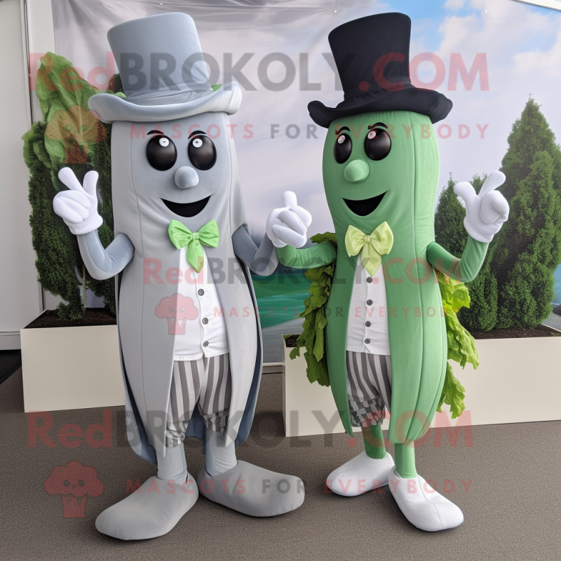 Silver Celery mascot costume character dressed with a Playsuit and Ties Silver Celery mascot costume character dressed with a Playsuit and Ties