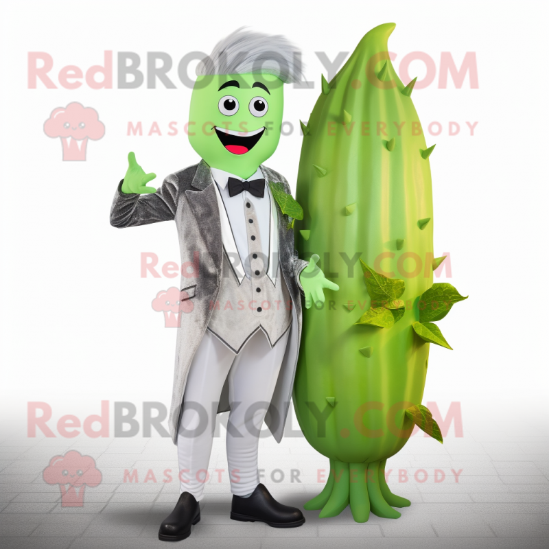 Silver Celery mascot costume character dressed with a Playsuit and Ties