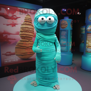 Cyan Mummy maskot kostym...