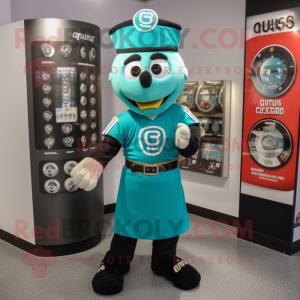 Turquoise Guinness mascot costume character dressed with a Graphic Tee and Bracelet watches