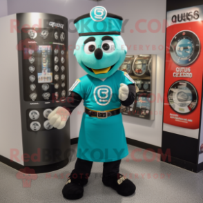 Turquoise Guinness mascot costume character dressed with a Graphic Tee and Bracelet watches