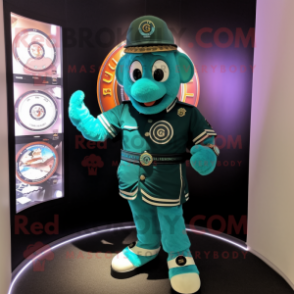 Turquoise Guinness mascot costume character dressed with a Graphic Tee and Bracelet watches