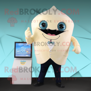 Cream Stingray mascot costume character dressed with a Suit Pants and Digital watches