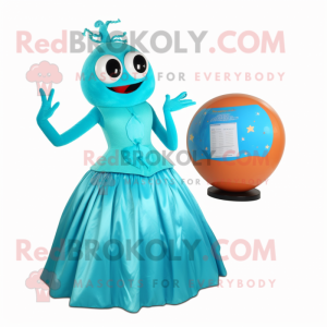 Cyan Shrimp Scampi mascot costume character dressed with a Ball Gown and Digital watches