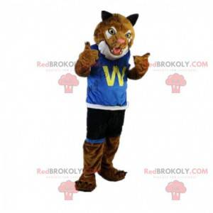 Mascote tigre vestido com roupa esportiva, fantasia de felino -