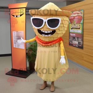 Tan Tacos mascot costume character dressed with a Sheath Dress and Sunglasses