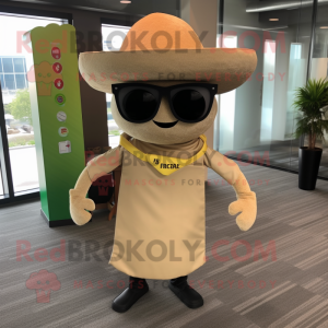 Tan Tacos mascot costume character dressed with a Sheath Dress and Sunglasses