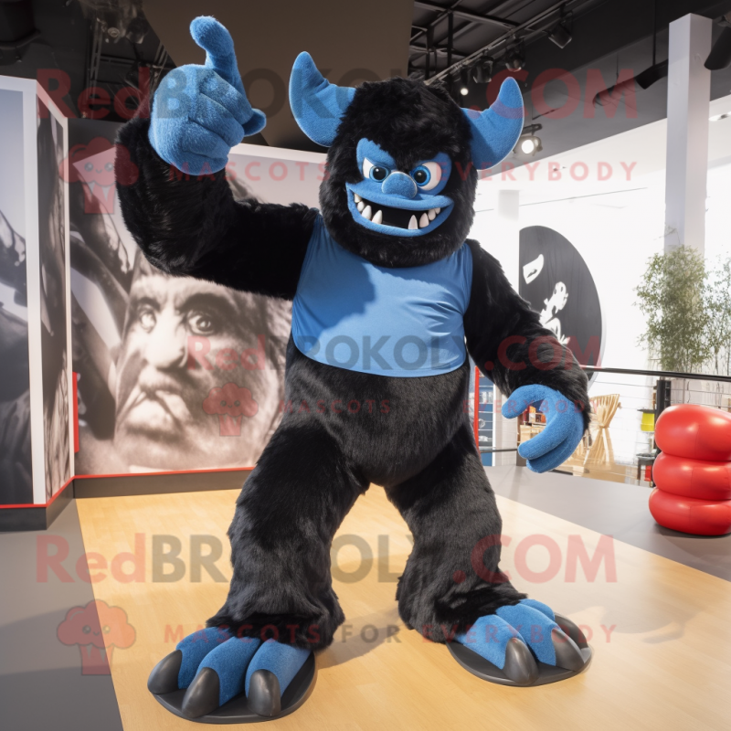 Black Devil mascot costume character dressed with a Boyfriend Jeans and Foot pads Black Devil mascot costume character dressed with a Boyfriend Jeans and Foot pads