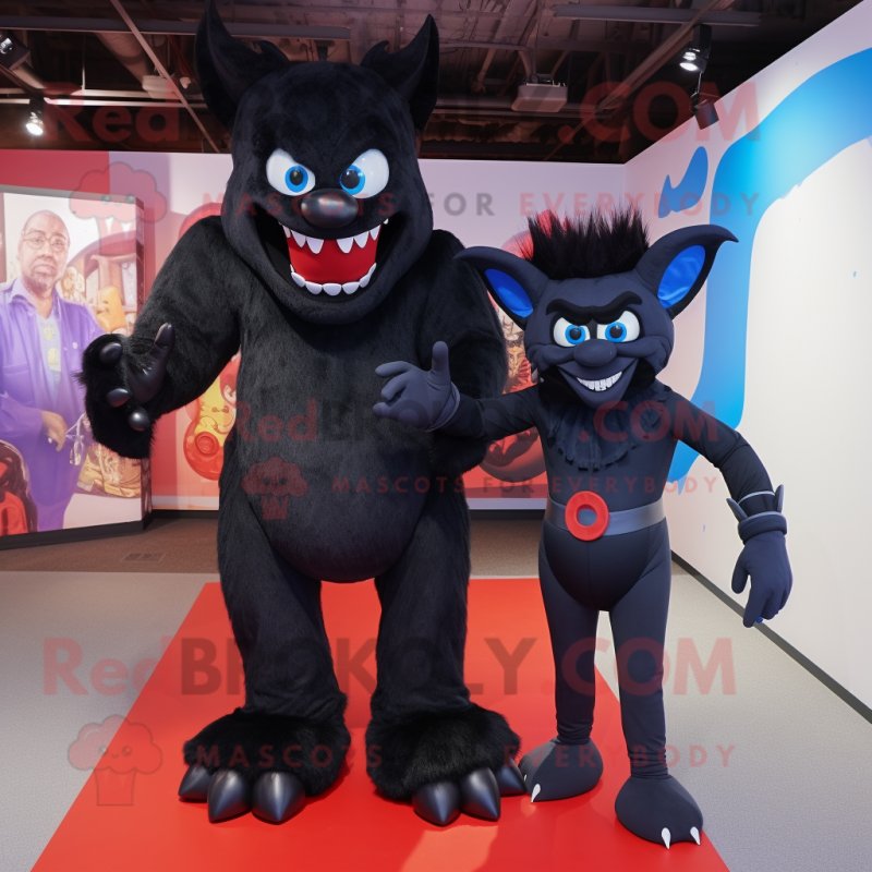 Black Devil mascot costume character dressed with a Boyfriend Jeans and Foot pads