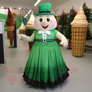 Forest Green Ice Cream Cone mascot costume character dressed with a Maxi Skirt and Suspenders