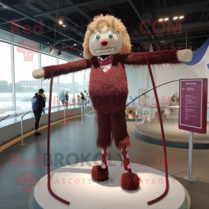 Maroon Tightrope Walker mascot costume character dressed with a One-Piece Swimsuit and Hair clips