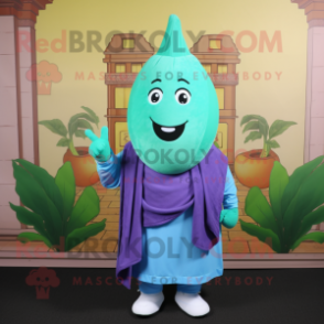 Cyan Turnip mascot costume character dressed with a Polo Tee and Shawl pins