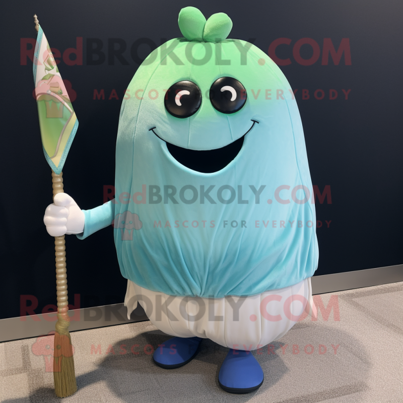 Cyan Turnip mascot costume character dressed with a Polo Tee and Shawl pins Cyan Turnip mascot costume character dressed with a Polo Tee and Shawl pins