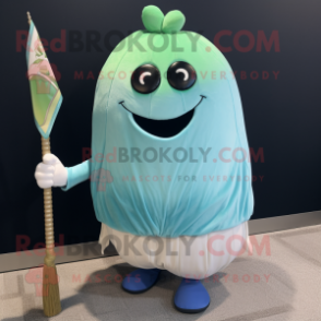 Cyan Turnip mascot costume character dressed with a Polo Tee and Shawl pins