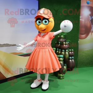 Peach Golf Ball mascot costume character dressed with a Midi Dress and Bracelet watches