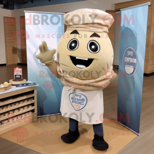Beige Sushi mascot costume character dressed with a Chambray Shirt and Wraps